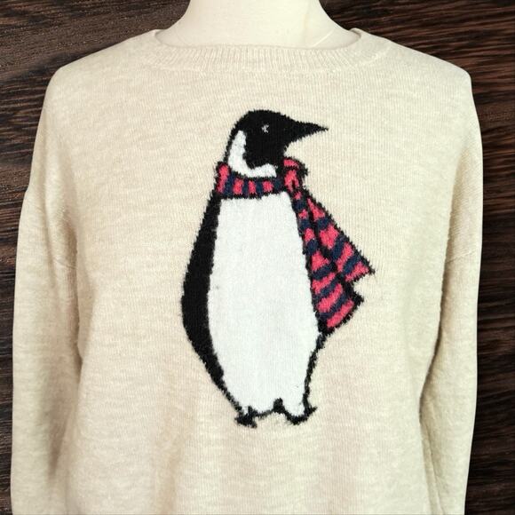 Gap Penguin Oversized Sweater Sz S 22.5" Bust Beige Heather Plush Soft Stretch - Picture 2 of 9